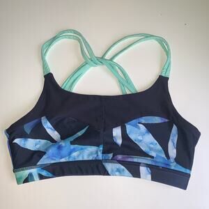 MPG Sport Navy Multicolor Sports Bra Turquoise Criss-Cross Straps Size Small